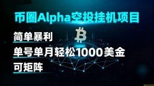 币圈alpha空投挂机项目 简单暴利 单号单月轻松1000+美金 可矩阵