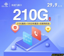 联通飞莫卡【29.9元210G+100分钟+互联网权益】