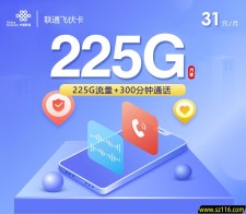 联通飞伏卡【31元225G+300分钟】