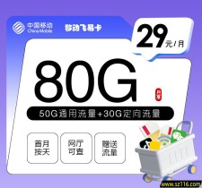 移动飞易卡【29元80G】