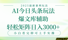 今日头条2025年最新暴利玩法，一键生成爆款，轻松实现矩阵日入3000+
