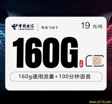 电信飞泊卡：19 元 / 月 160G 流量 + 100 分钟通话 全国可办理