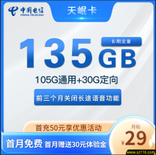 ​吉林电信 天岷卡 29元105G通用+30G定向