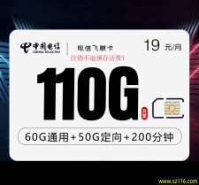 电信飞麒卡19元110G流量+200分钟