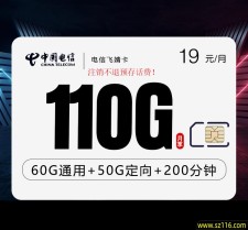 电信飞婧卡19元110G流量+200分钟
