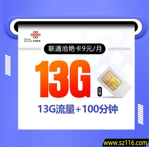 2025联通沧艳卡【9元13G+100分钟】