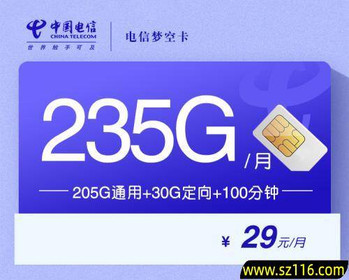 2025电信梦空卡【29元235G+100分钟】