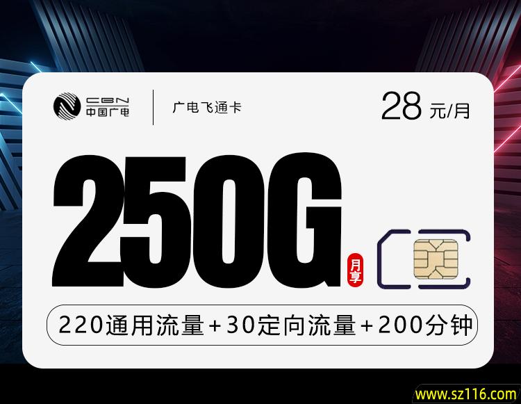 广电飞通卡新【28元250G+200分钟】