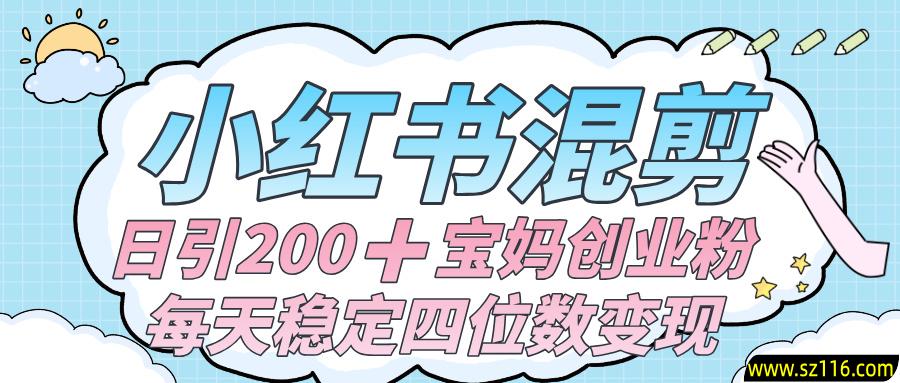 价值 3980 的小红书混剪， 虚拟变现 ＋全网项目库 ， 日引 200+宝妈创业粉，每天稳定四位数变现