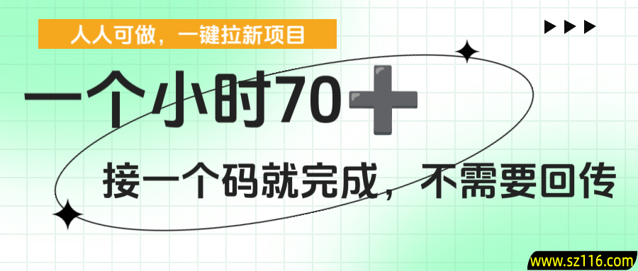 一个小时70+，一键拉新项目，接一个码就完成，不需要回传