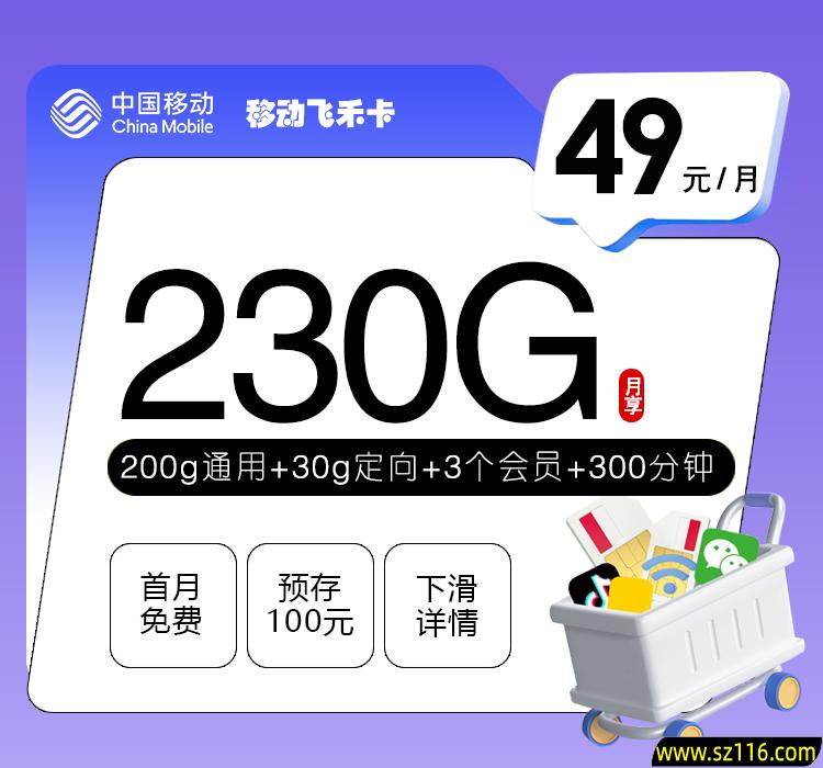 移动飞禾卡49元230G+300分钟+3个会员