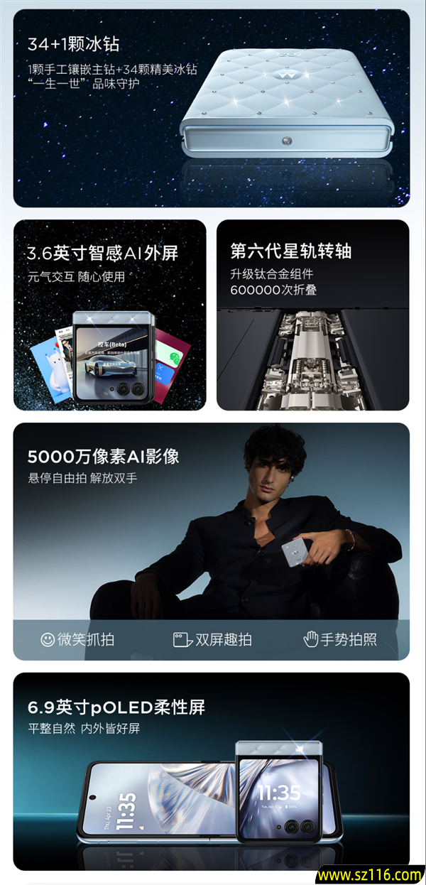 机身镶嵌35颗冰钻！联想moto razr 60冰钻版心动赫兹联名礼盒发布：4399元