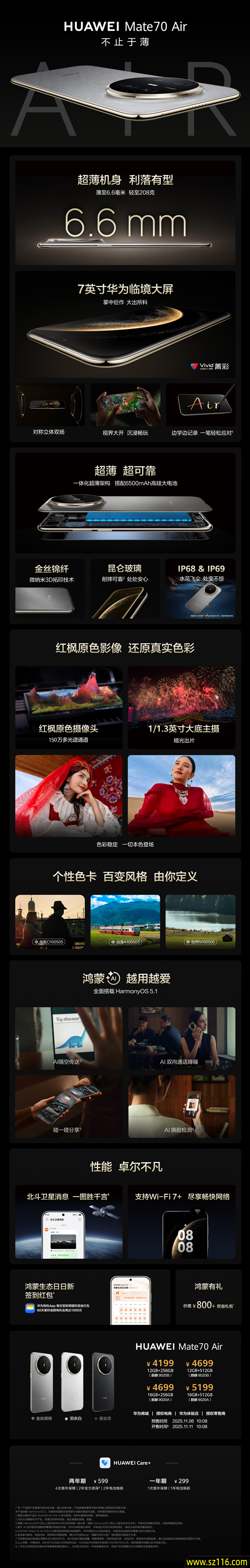 4199元起!华为Mate 70 Air一图看懂:6.6mm机身塞进6500mAh电池、立体双扬